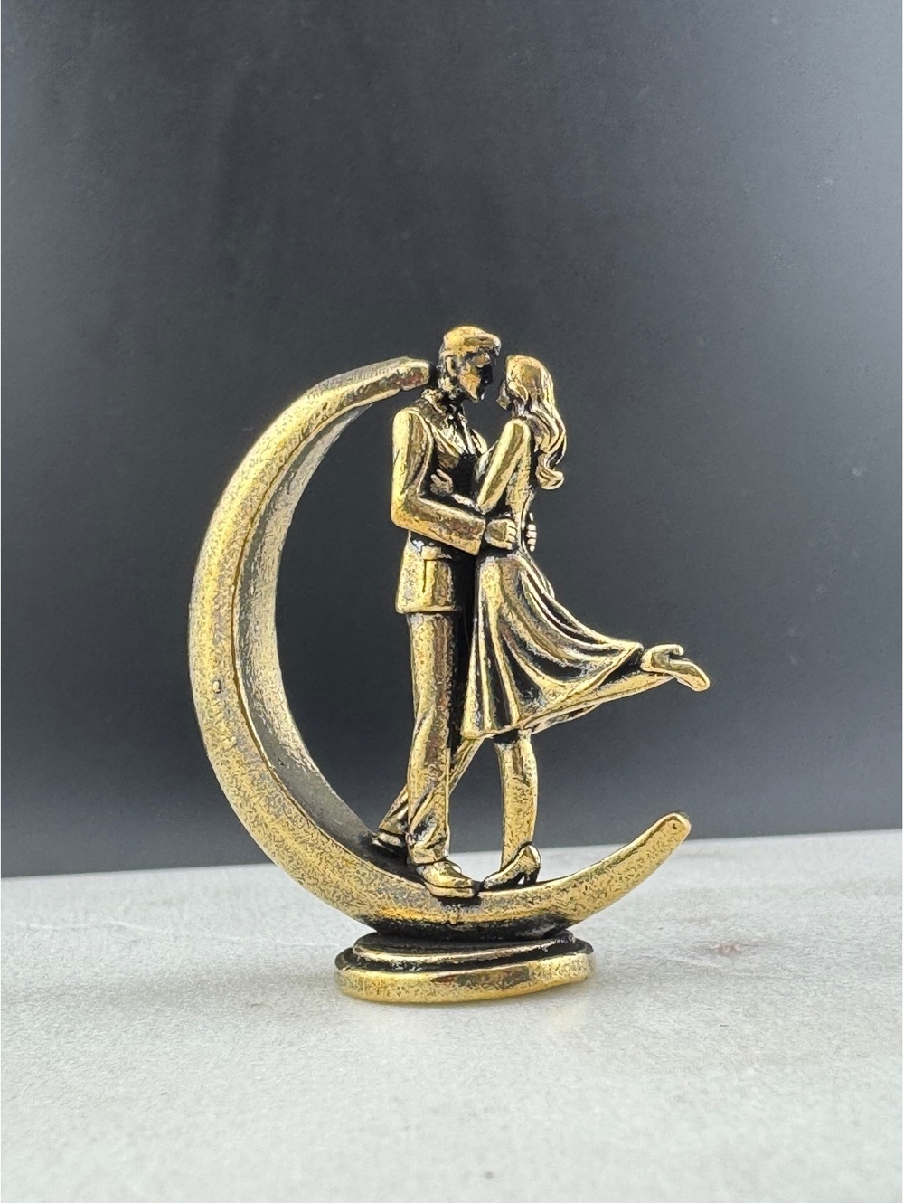 Romantic Couple Sculpture on Crescent Moon Figurine